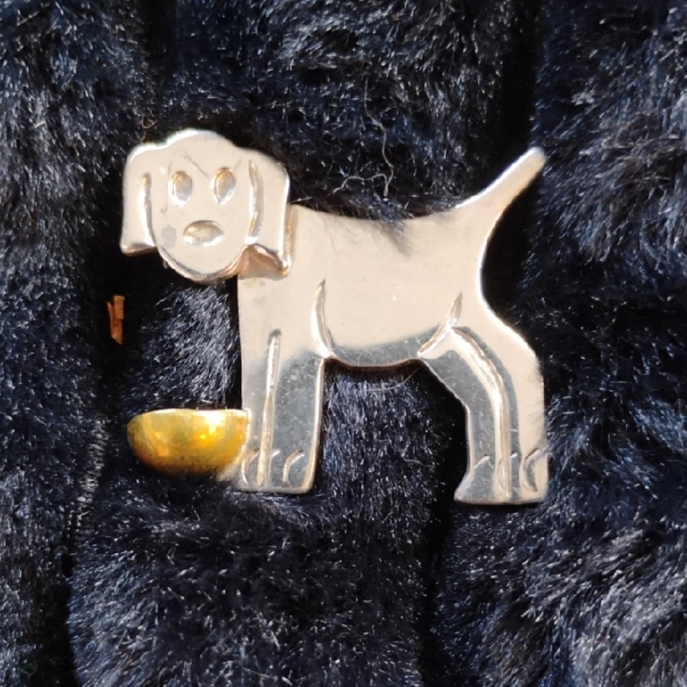 Taxco Silver and Gold Dog Bowl Feeder